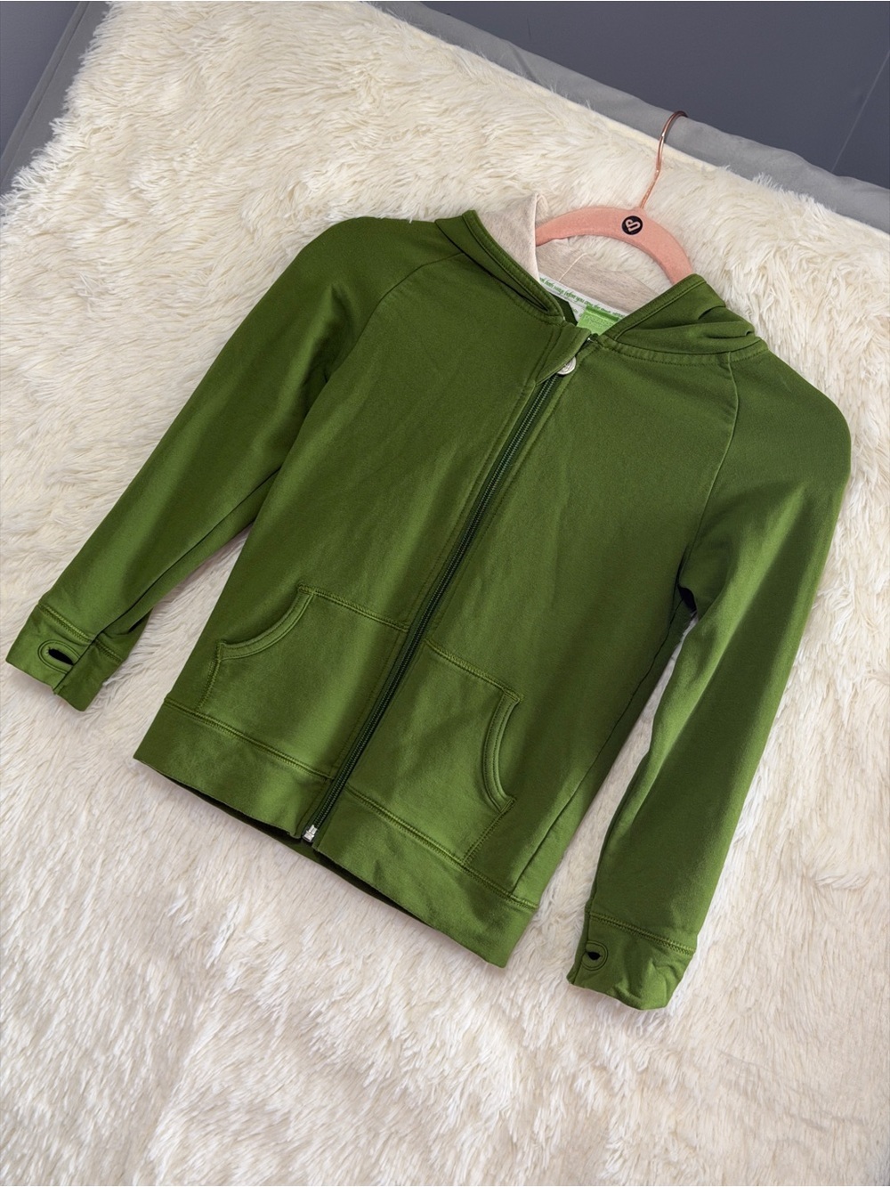 Peekaboo Beans Kids Sensory Friendly Full Zip Hoodie Size 6 Green Thumbholes
